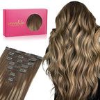 WENNALIFE Seamless Clip in Hair Extensions Human Hair, 12 Inch 80g 7pcs Balayage Chocolate Brown to Honey Blonde Real Hair Extensions Clip Ins Invisible PU Skin Weft Natural Remy Hair