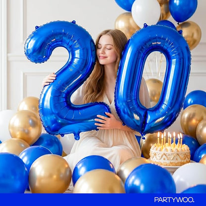 PartyWoo Number Balloons 40 Inch Blue Number 0 Kit - Image 8