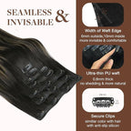 GOO GOO Clip in Hair Extensions Real Human Hair, Remy Human Hair Extensions Clip ins for Women, Natural Human Hair, 22inch 150g 7Pcs, 1B/16/1B Balayage Natural Black to Light Blonde
