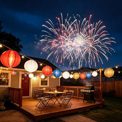 Paper Lanterns Set- 8/10 Inch Royal Blue, Patriotic Holiday, Party Decor - Image 2