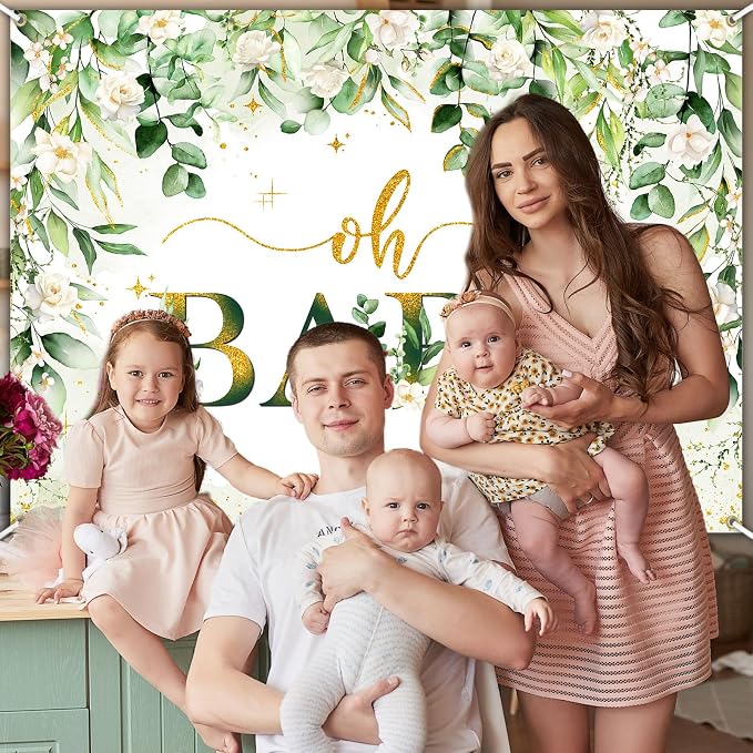 Greenery Boy Baby Shower Decorations Banner Floral Green Sage Oh Baby Backdrop - Image 7