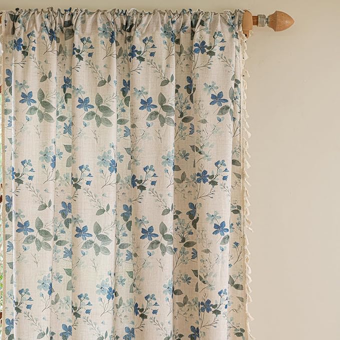 ENJOYBRIDAL Floral Curtains 96 Inches Long Farmhouse Semi Sheer Drapes - Image 2