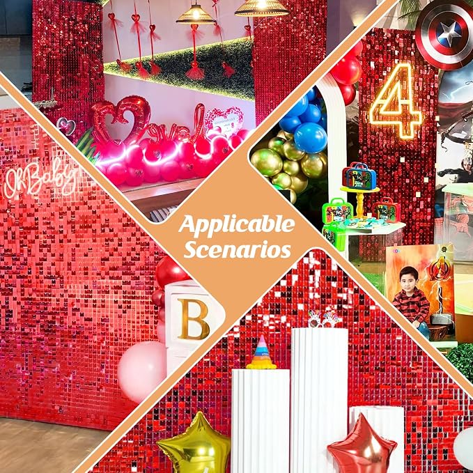 4x6 FT Red Shimmer Wall Backdrop, Glitter Bling Photo Backdrop - Image 4