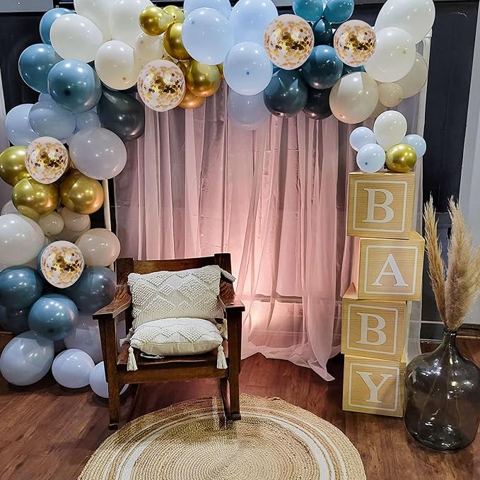 Dusty Blue Balloon Set, 60 Packs 12 Inches Metallic Chrome Gold Macaron Blue - Image 7