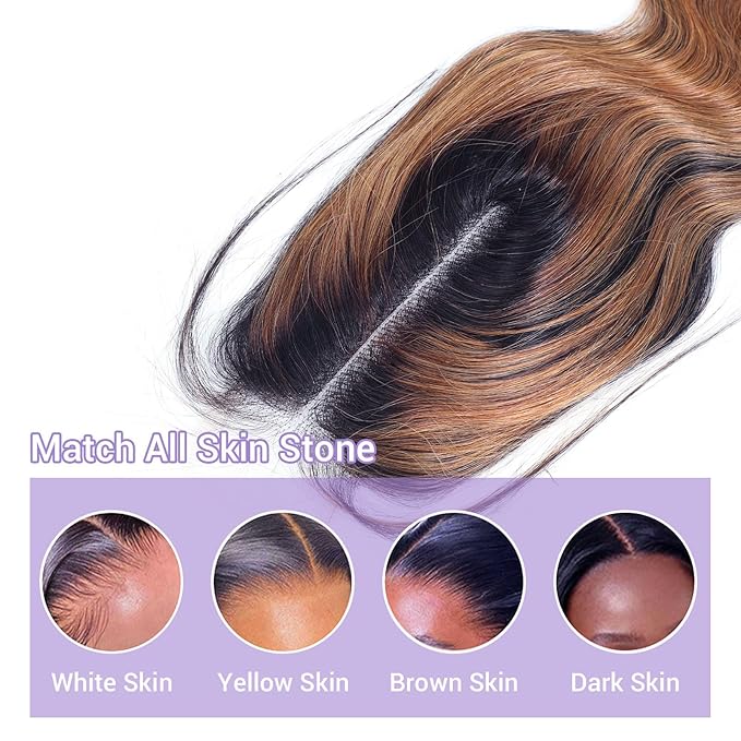 Body Wave 2x6 HD Lace Closure P1B/30 Highlight Brown Black Human Hair Transparent Lace Closure 2x6 Long Deep Middle Part 100% Raw Virgin Human Hair 12 Inch 150% Density