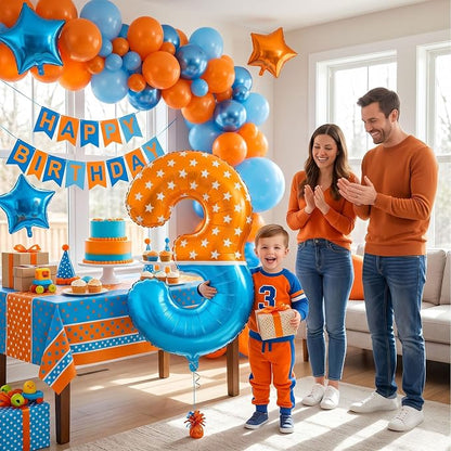40 Inch Orange Blue Number 3 Balloon, Bow Tie Glasses Design - Image 6