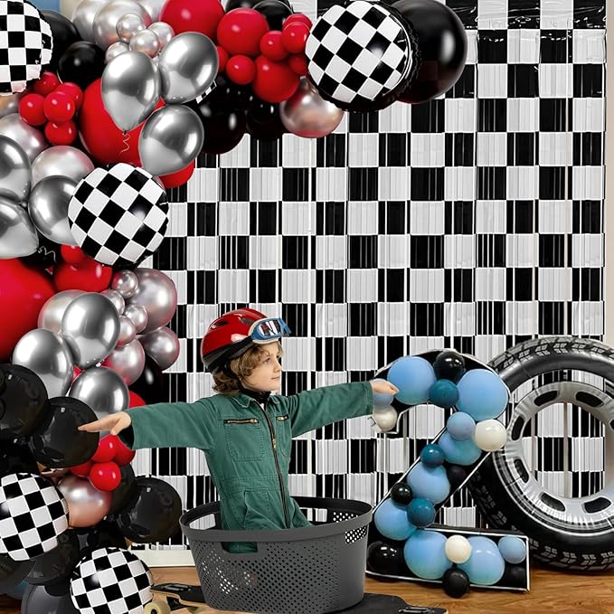 Race Car Balloon Garland Arch Kit Birthday Party Decorations | Black White - Image 3