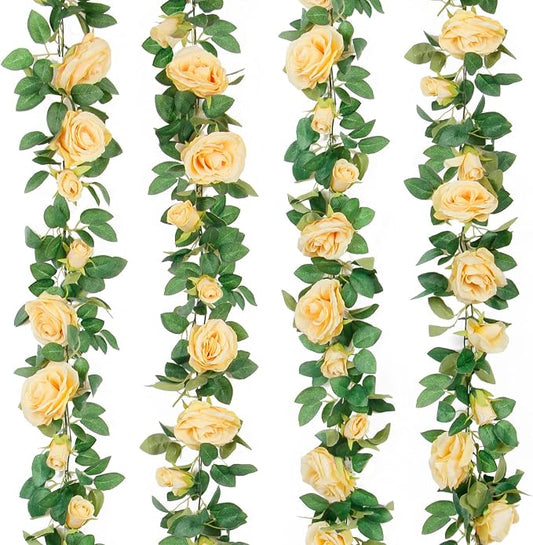 TELDRASSIL 4Pcs Artificial Rose Vine Fake Flower Garland Fake Silk Rose Hanging by Teldrassil