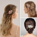 Floral Crystal Pearl Alligator Hair Clip and Rhinestone Bobby Pins, Elegant Hair Accessories for Bridal Women in Wedding or Prom, Set of 3 (Gold)