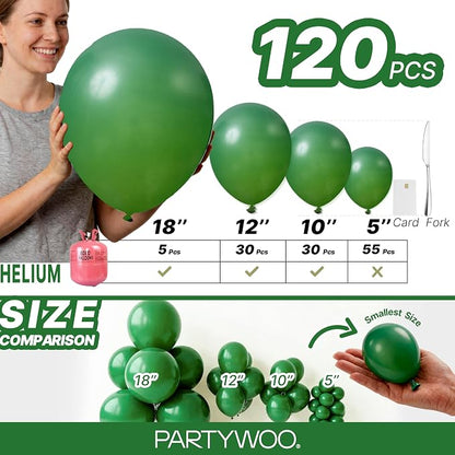 PartyWoo Dark Green Balloons 120pcs Emerald Hunter Forest Green Color | - Image 6