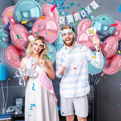 20PCS 18 Inch Round Foil Balloon, Light Blue Pink Round Shaped Balloons - Image 4