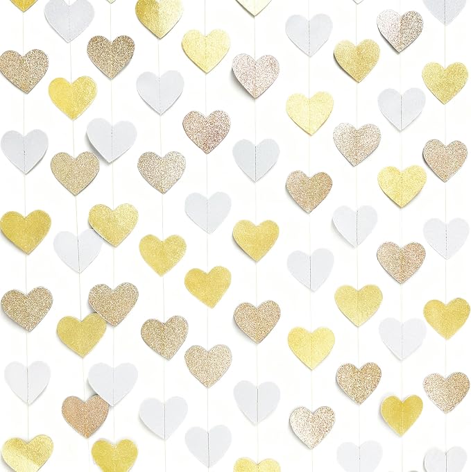 Heart Party Decorations Glitter Gold Champagne Gold White Paper Love Heart - Image 3
