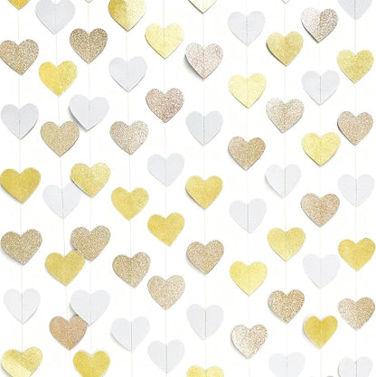 Heart Party Decorations Glitter Gold Champagne Gold White Paper Love Heart - Image 3