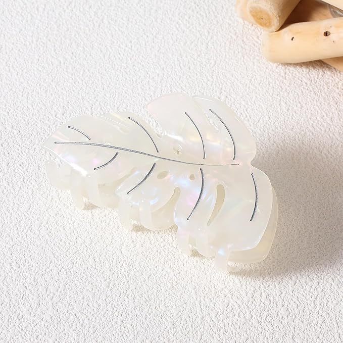 White Leaf Hair Claw Clip 3.5 Inch Strong Hold Hair Grip Clip French Design Women Girls Hair Accessories for Thick Thin Hair