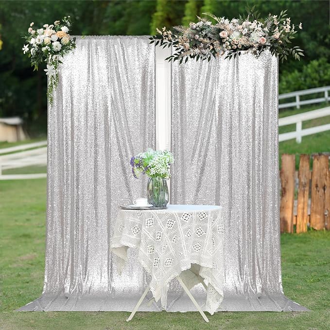 PartyDelight Silver Sequin Backdrop Curtains 5x10ft 2 Sparkly Panels | 4 Inch - Image 9