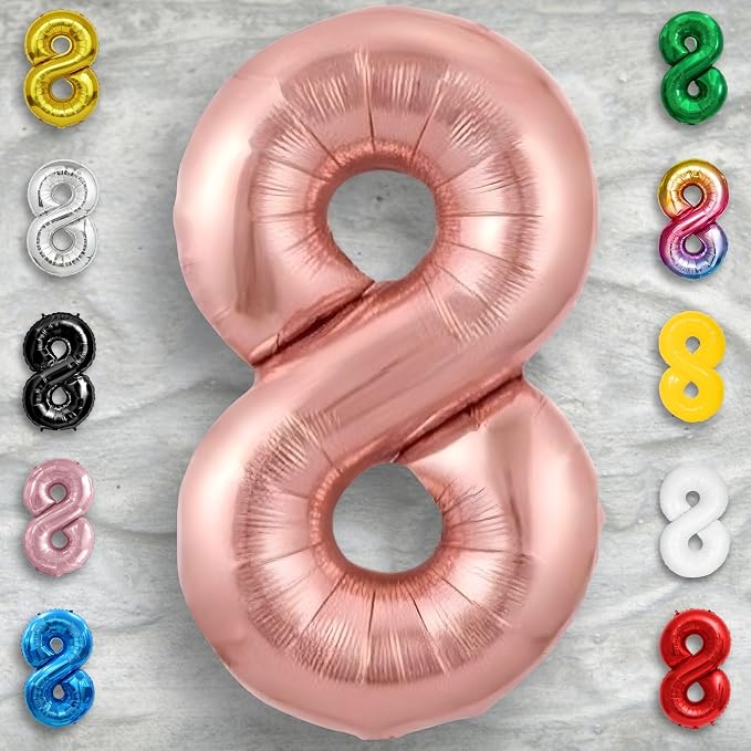 Rose Gold Number Balloon 8 Mylar Foil Macaron Balloons 16 inch - Image 6