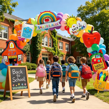 8PCS Back to School Balloons Set, Apple School Backpack Pencil Rainbow Crayon - Image 4