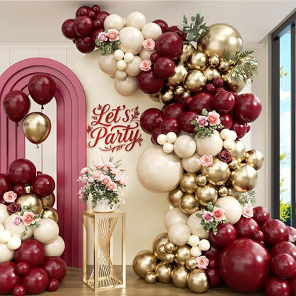 Burgundy Balloon Arch Garland Kit 163pcs, Burgundy Maroon Sand White Metallic by PTGOLUO