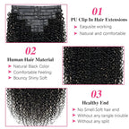 Seamless Curly Clip ins Hair Extensions Real Human hair Brazilian Virgin 3c 4a Curly Clip on Human Hair Extensions (14inch,#1B)