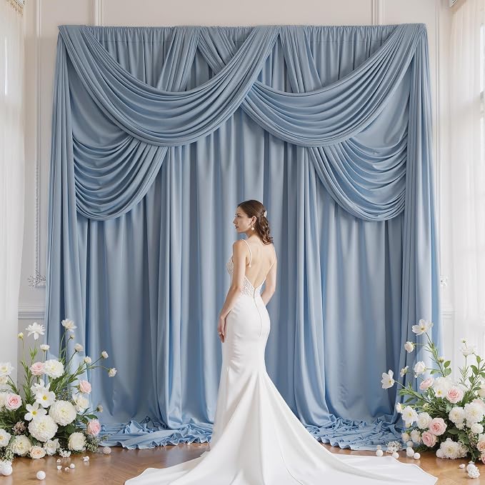 20ft×12ft Wrinkle Free Dusty Blue Backdrop Curtain - Image 8