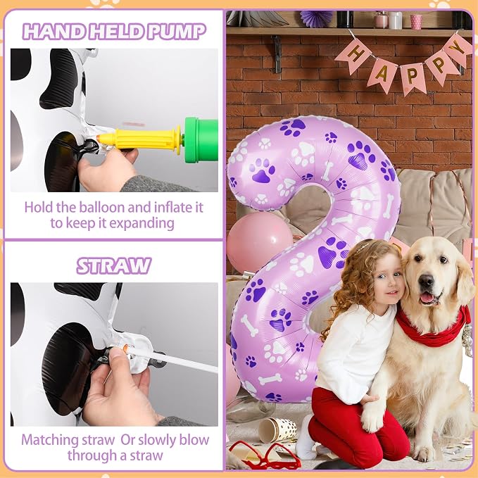 40 Inch Pink Dog Paw Balloons, Numeral 2 Birthday Balloons - Image 4