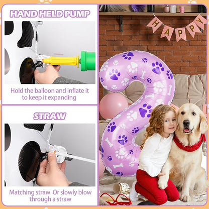 40 Inch Pink Dog Paw Balloons, Numeral 2 Birthday Balloons - Image 4