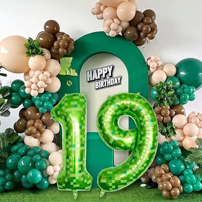 Foil 19 Balloons Number, 40 Inch Dark Kelly Green Pixel Number 19 Balloon - Image 6