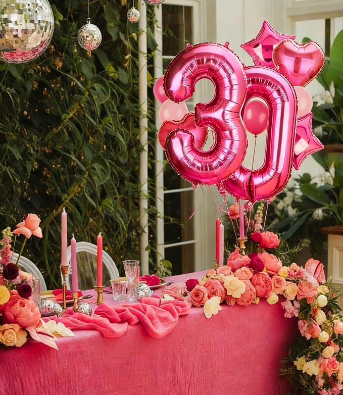 40 Inch Number Balloon Hot Pink 30 Set Pink Theme 30th Birthday Decor 30Pcs | - Image 6