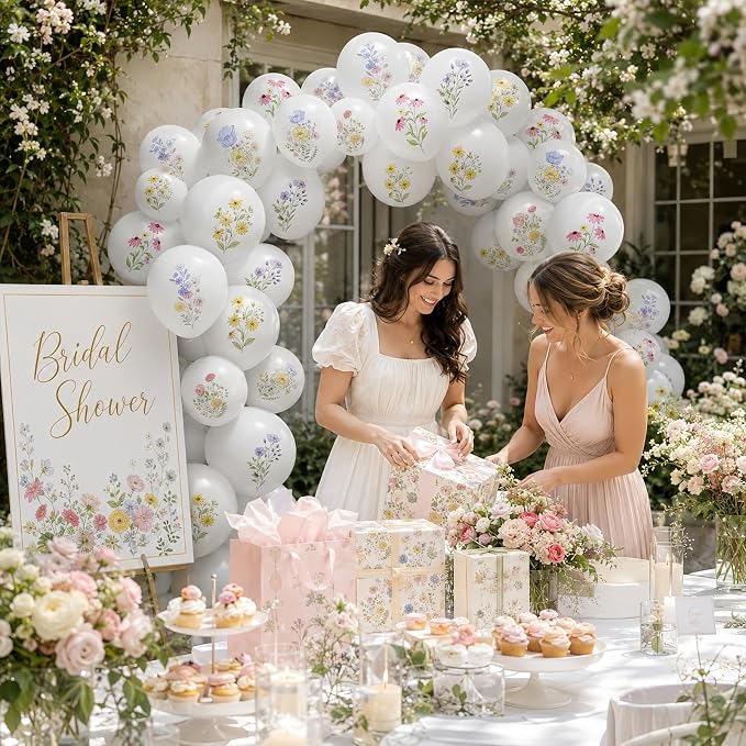 Wildflower Balloons, 12 Inch White Spring Balloon, Girls Birthday Party Tea - Image 7