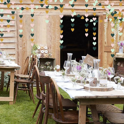 Sage-Green Mint Pink-Gold Love-Heart Garland - 52Ft Rustic Wedding Hanging - Image 4