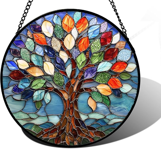 DASTOLL Stained Glass Window Hanging, Colorful Tree of Life Sun Catchers Glass by DASTOLL