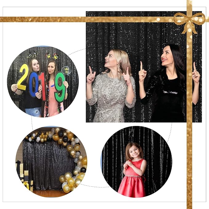 Juya Delight Black Sequin Backdrop, 4FTx6FT NO See-Through Photobooth Backdrop - Image 7