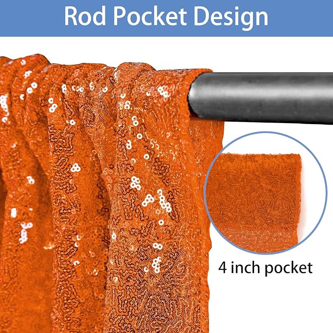 Hahuho Orange Sequin Backdrop Curtain, Party Decoration（4 Panels, 2FT x 8FT - Image 2