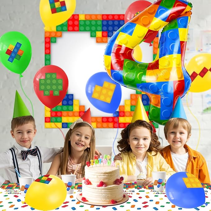 40 Inch Building Block Number Balloon, Colorful Number Block Foil Balloons - Image 3