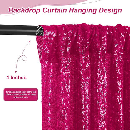 Fuchsia Glitter Sequin Backdrop Curtains 6 Pieces 2ftx8ft Dessert Backdrop - Image 4