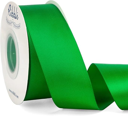 Ribbli Emerald Green Double Faced Satin Ribbon, 1-1/2” x Continuous 25 Yards by Ribbli