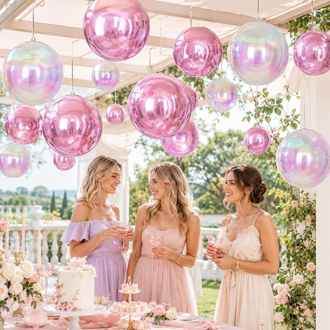 Pink and Iridescent Round Balloons Foil, 22Inch Round Shaped Ball Balloon - Image 5