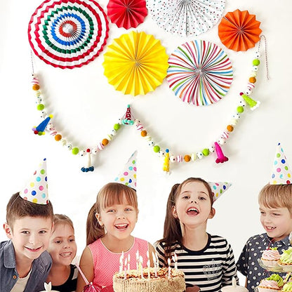 Pre-Strung Birthday Banner Handmade 3D Wool Felt Hats Rainbow Ball Garland | - Image 5