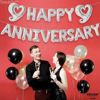 KatchOn Silver Happy Anniversary Balloons 18 Inch, Anniversary Decorations | - Image 3