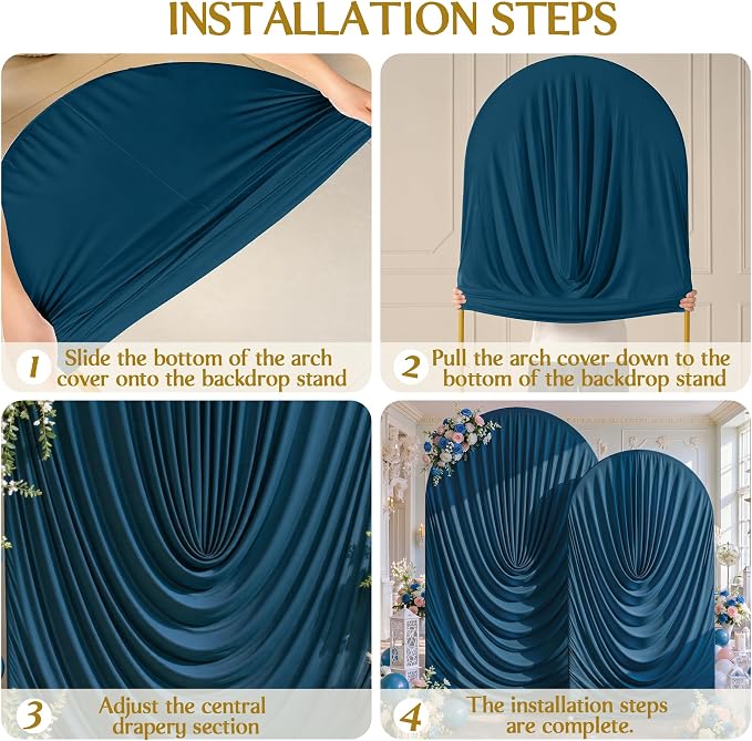 Navy Blue Wedding Arch Backdrop Cover 7.2ft and 6ft Draped Arch Covers Stretchy - Image 7
