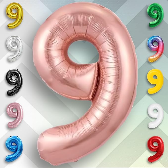 Rose Gold Number Balloon 9 Mylar Foil Balloons 40 inch - Image 5