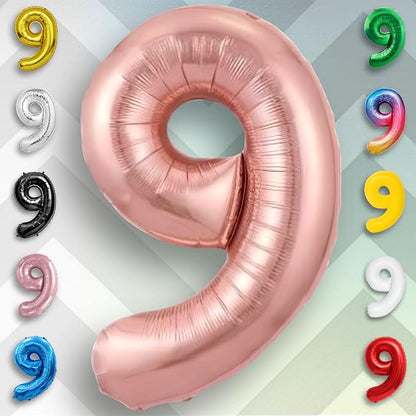 Rose Gold Number Balloon 9 Mylar Foil Balloons 40 inch - Image 5