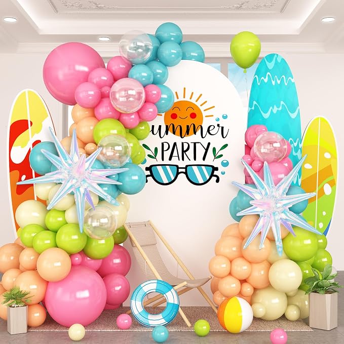 HILAVO Summer Tropical Balloon Arch Garland Kit Iridescent Star Balloons and by HILAVO