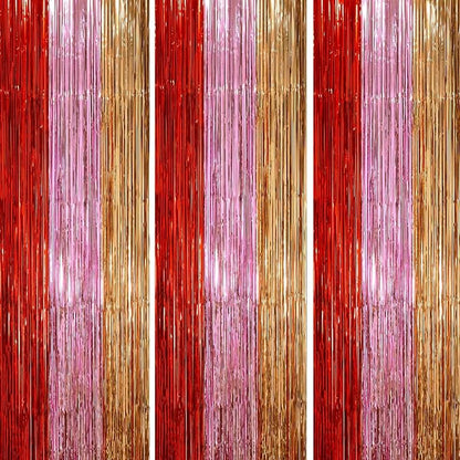 Voircoloria 3 Pack 3.3 x 8.2 ft Valentine Foil Fringe Backdrop Curtains by Voircoloria