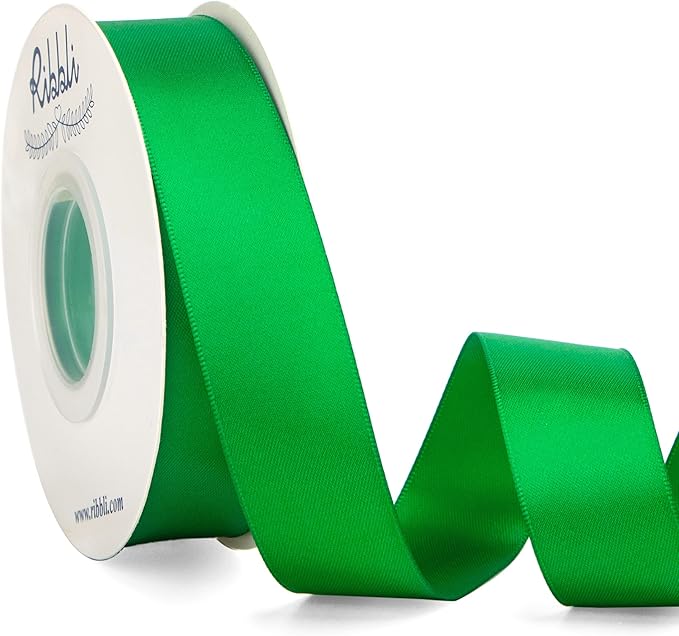 Ribbli Emerald Green Double Faced Satin Ribbon, 1” x Continuous 25 Yards by Ribbli
