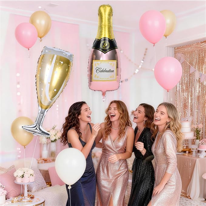Champagne Bottle Glass Balloons 4pcs, Large Champagne Wine Foil Mylar Balloons - Image 4