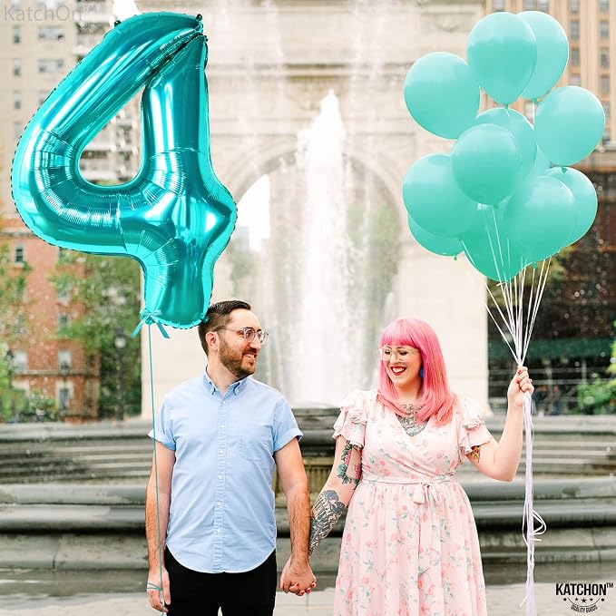 KatchOn Aqua Blue Number 4 Balloon 40 Inch | Mermaid Number 4 Balloon - Image 7