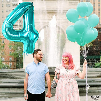 KatchOn Aqua Blue Number 4 Balloon 40 Inch | Mermaid Number 4 Balloon - Image 7