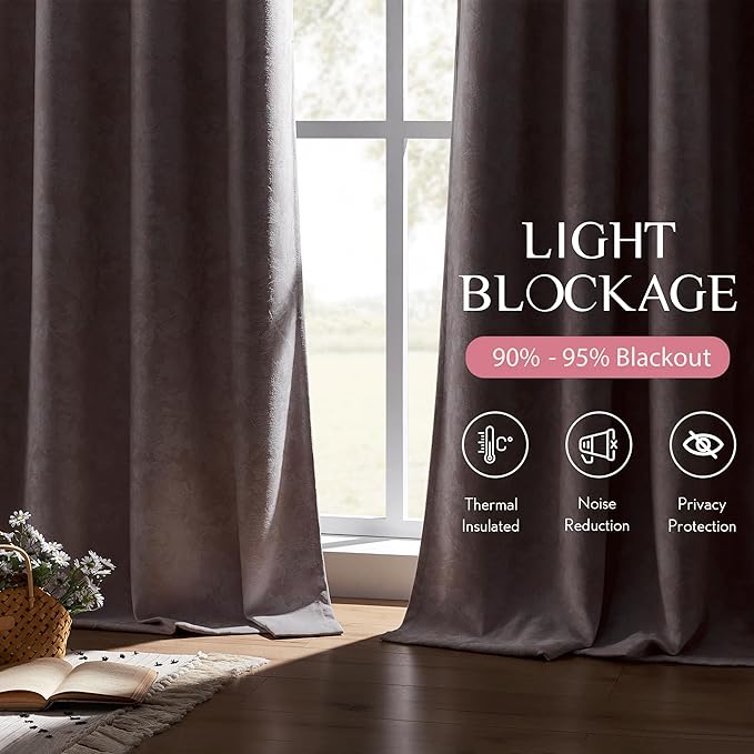 Beauoop Pink Floral Jacquard Blackout Curtains - Image 3
