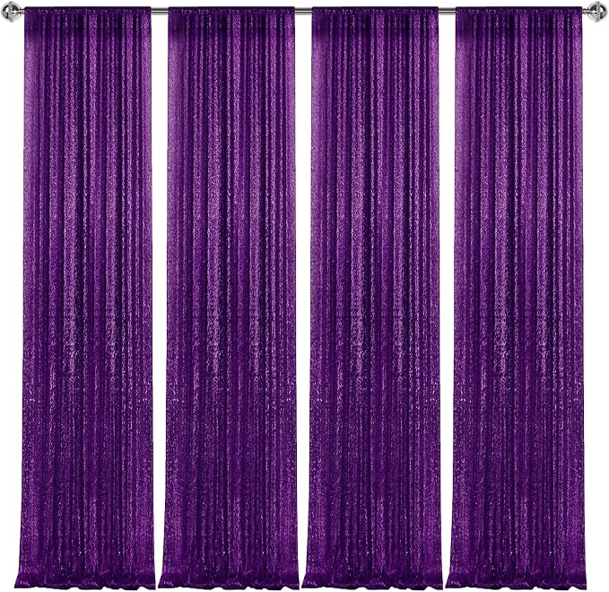 2×8FT-4PCS Purple Sequin Backdrop Curtains Panels, Photography Backdrop Glitter - Image 7